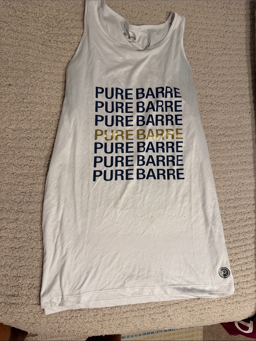 Pure Barre White Tank Dress with Navy and Gold Logo Stack